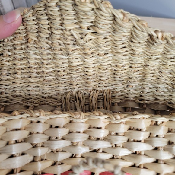 Oslob Cebu Woven Straw Backpack Purse with Braid Handles Pink Tan Stripe Cute - Picture 10 of 10